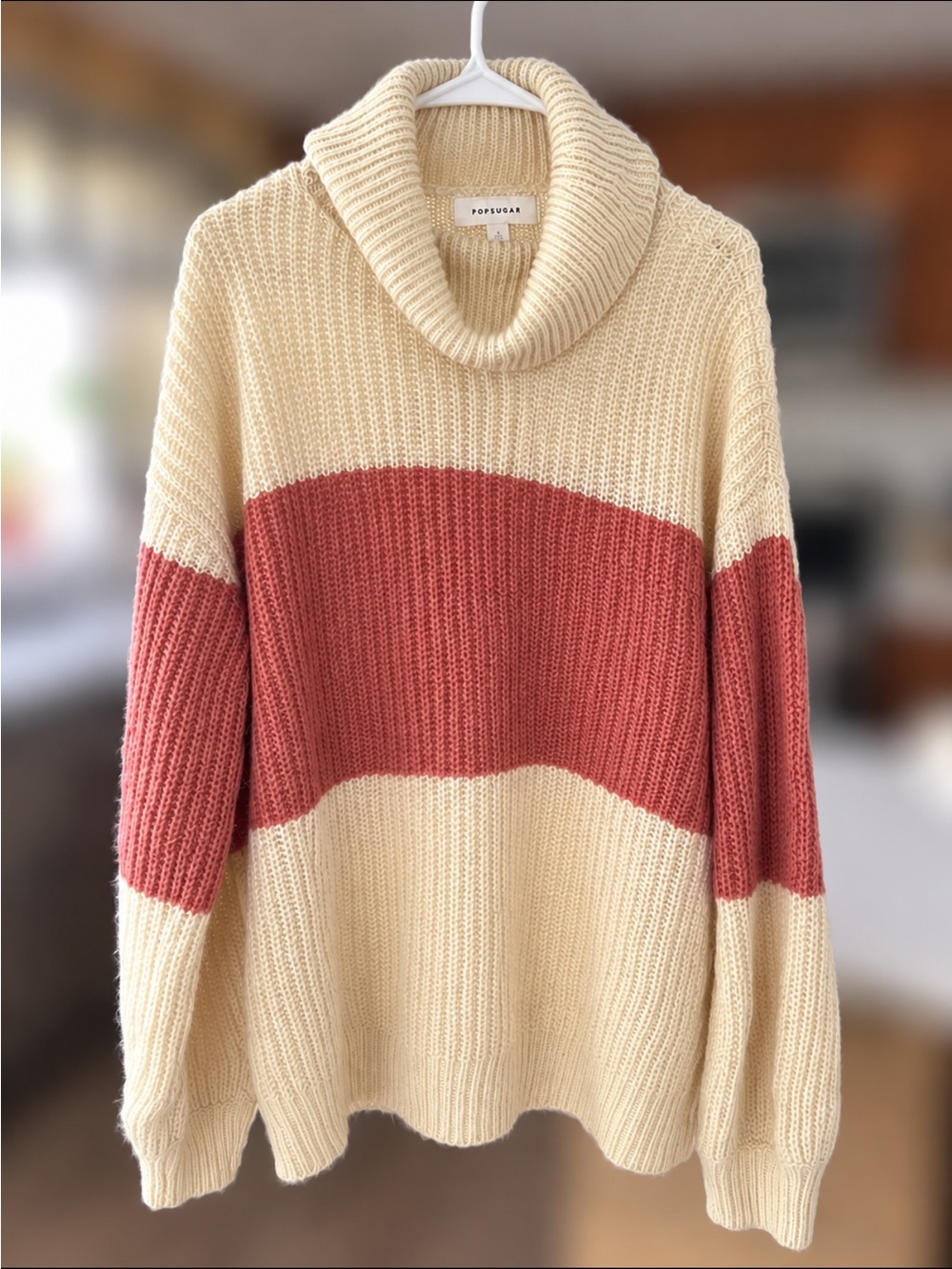 POPSUGAR Cream and Dusty Rose Block Turtleneck Sweater